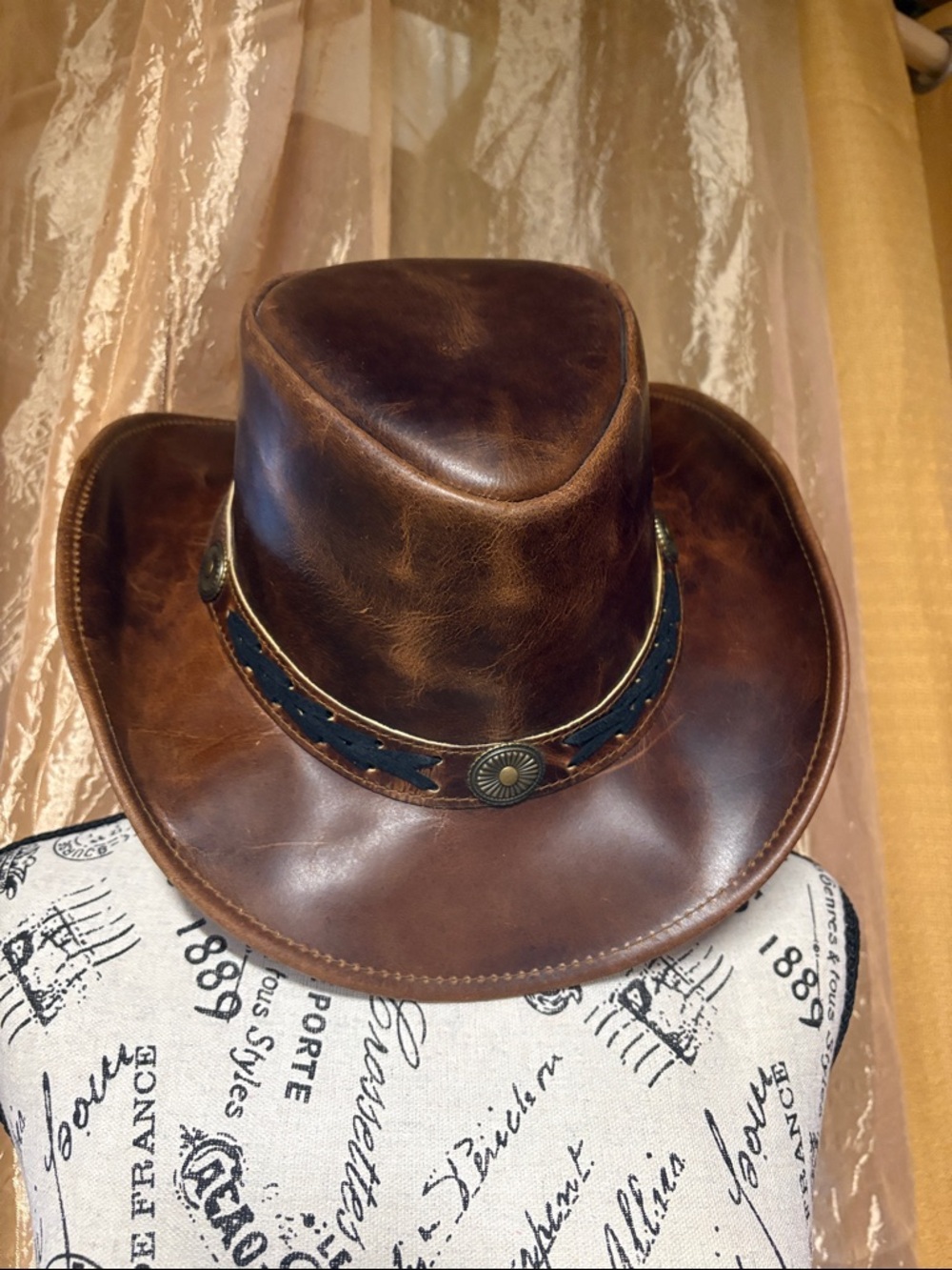 Men's Brown Leather Western Cowboy Hat